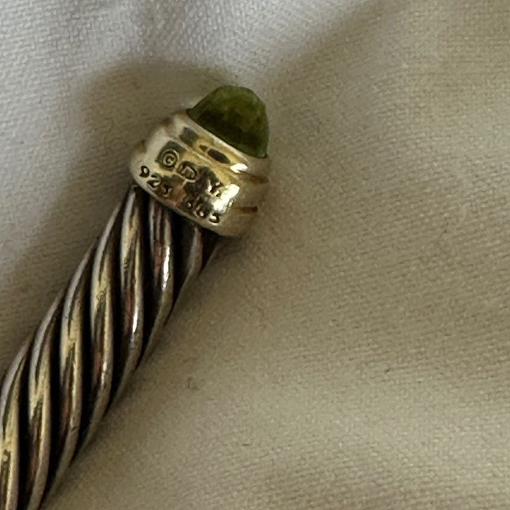 David Yurman Classic Cable Bracelet M 14K Gold Peridot Sterling Silver Cuff - Picture 7 of 10